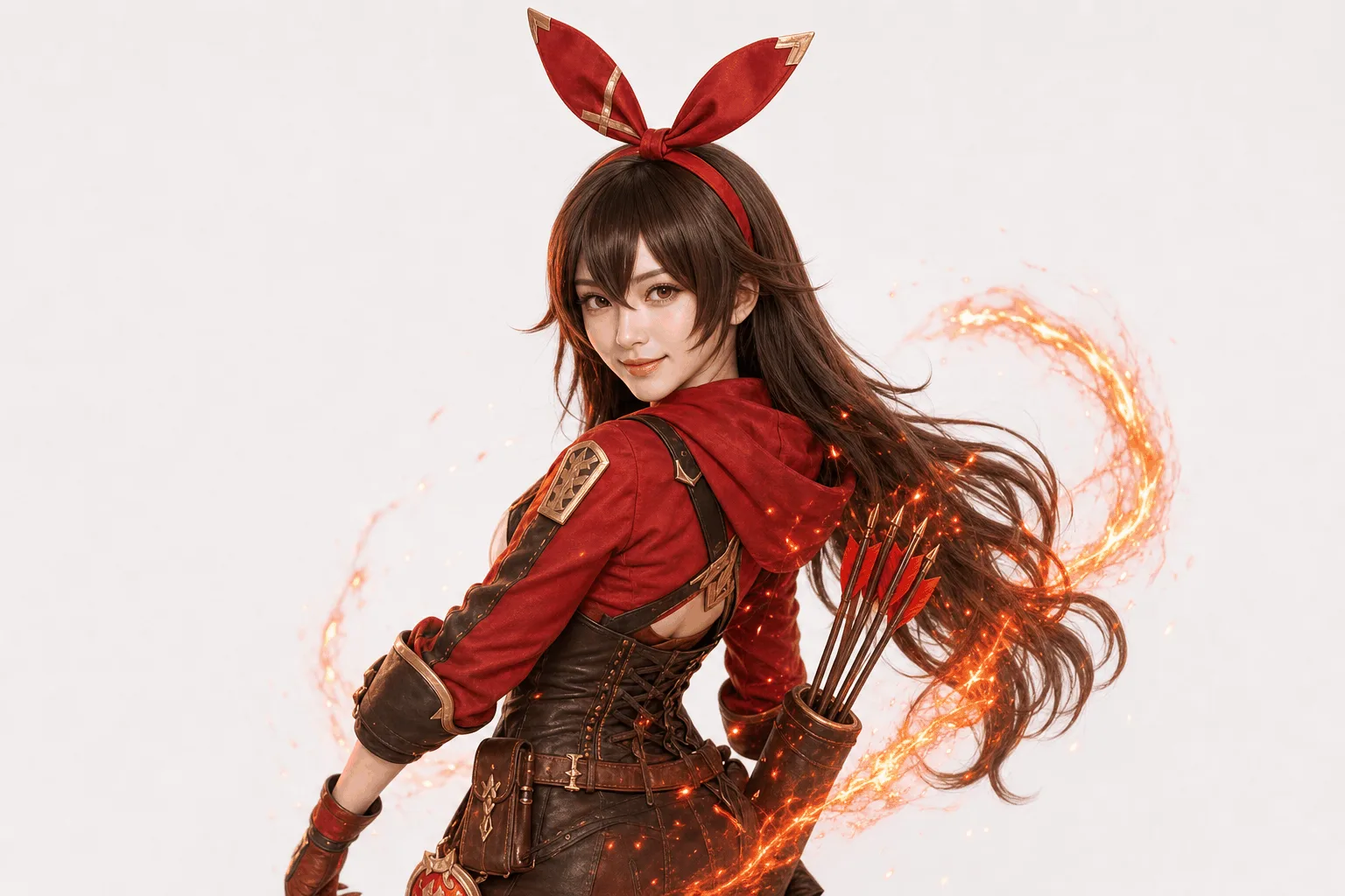 安柏半身回眸半身持弓 Cosplay 拍摄动作参考图