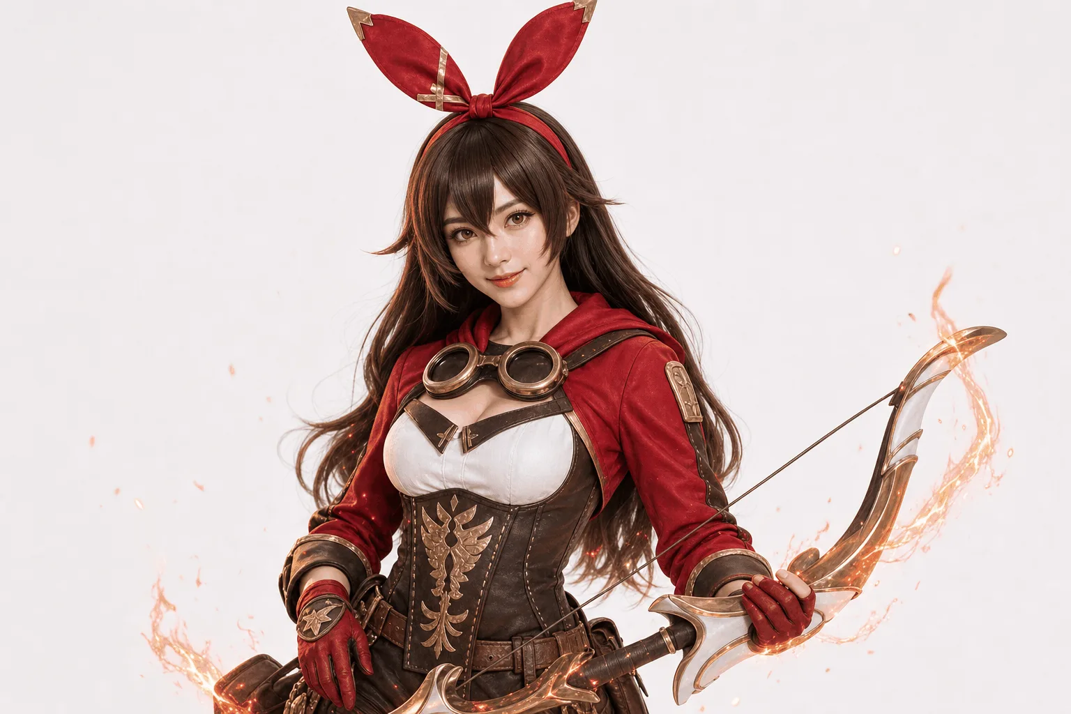 安柏半身侧身背弓站立 Cosplay 拍摄动作参考图