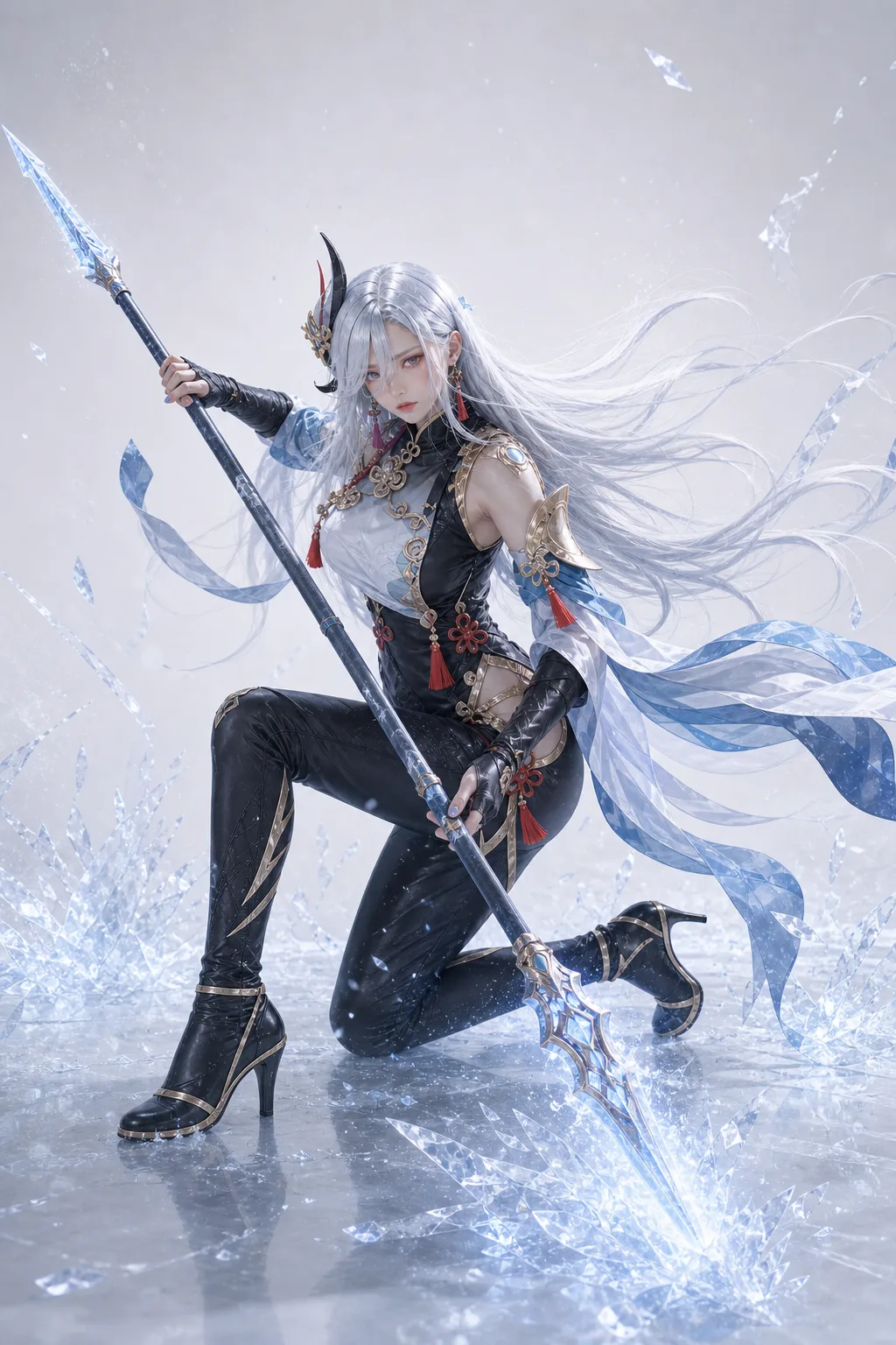 申鹤霜枪半跪 Cosplay 拍摄动作参考图
