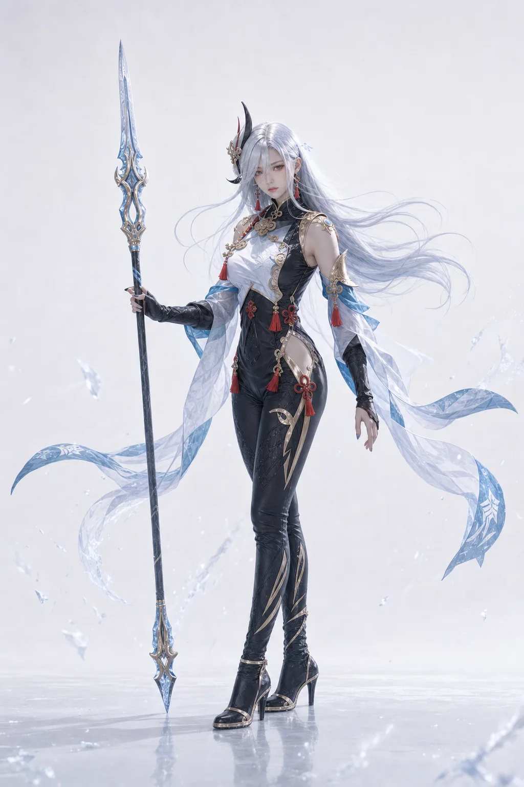 申鹤持枪静立 Cosplay 拍摄动作参考图