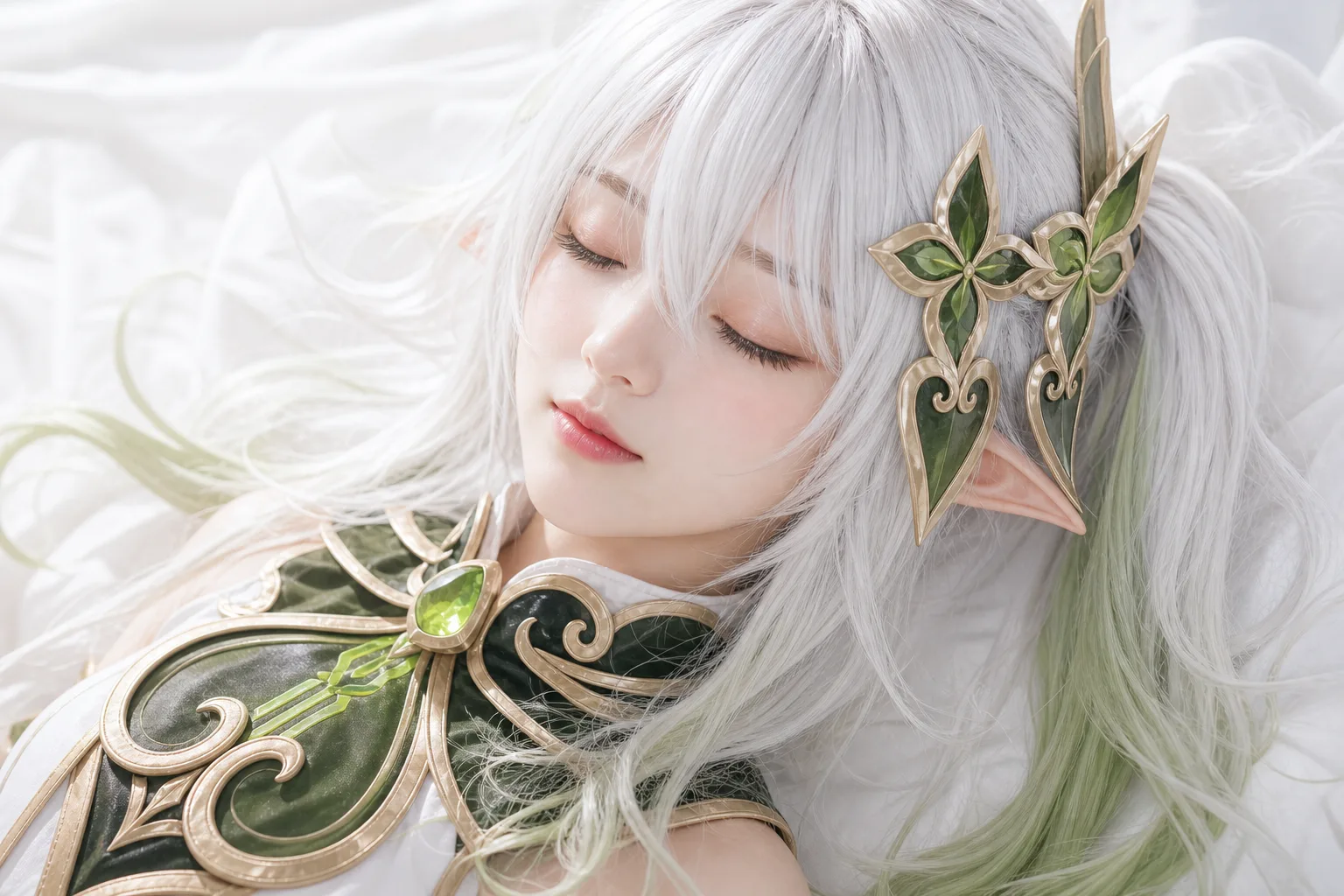 纳西妲闭眼静谧特写 Cosplay 拍摄动作参考图