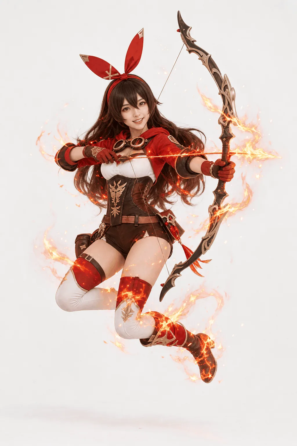 安柏全身跳跃拉弓 Cosplay 拍摄动作参考图