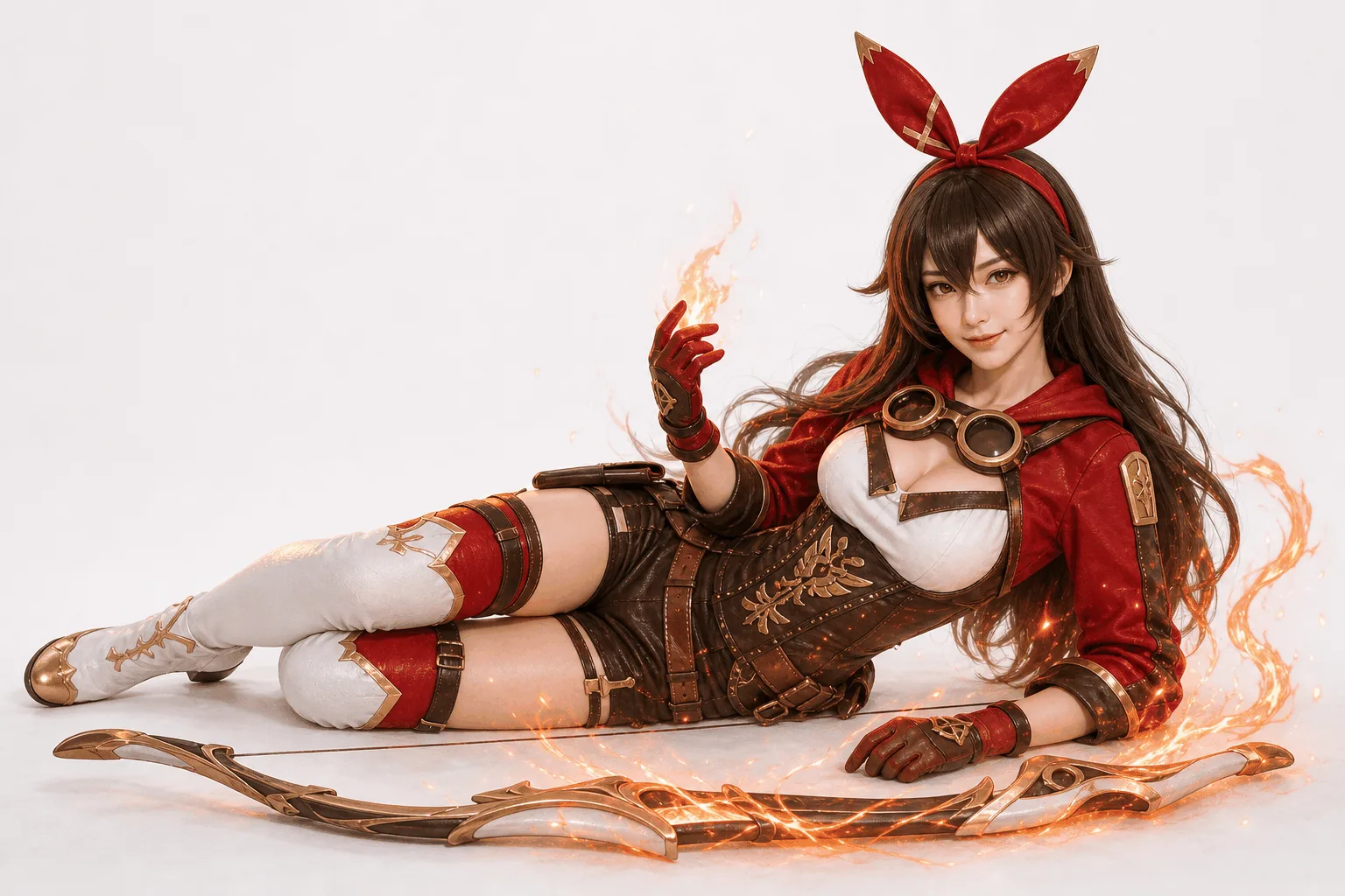 安柏半身地面斜坐撑地 Cosplay 拍摄动作参考图
