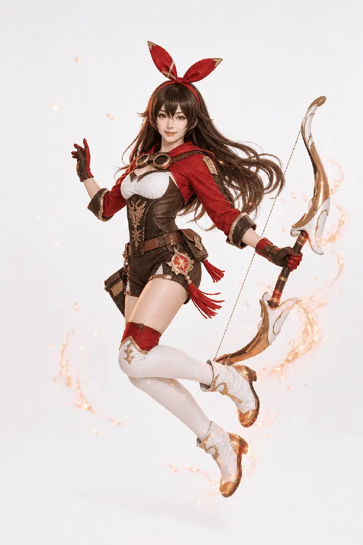 安柏全身站姿拉满弓弦 Cosplay 拍摄动作参考图