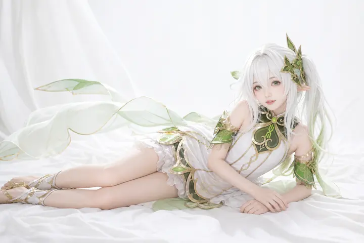 纳西妲白棚躺姿全身 Cosplay 拍摄动作参考图