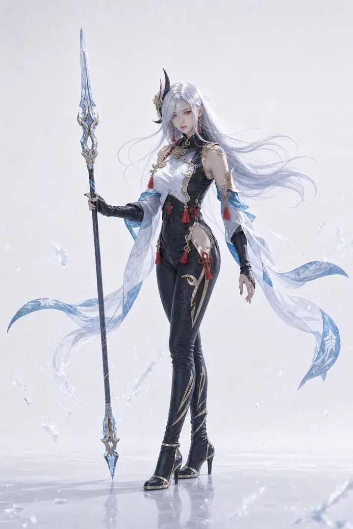 申鹤持枪静立 Cosplay 拍摄动作参考图