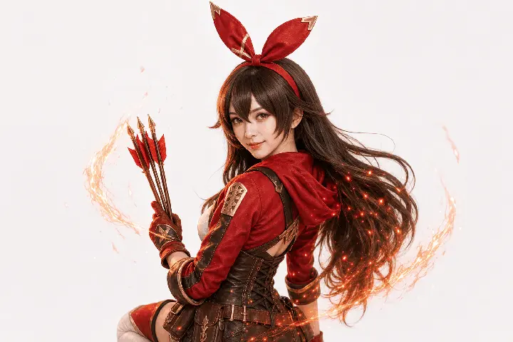 安柏特写特写前景弓弦 Cosplay 拍摄动作参考图