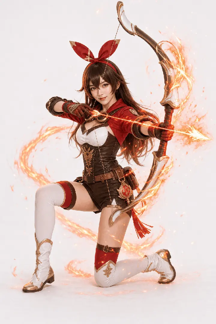 安柏全身低位弓步瞄准 Cosplay 拍摄动作参考图