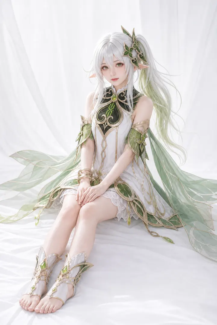 纳西妲端坐全身 Cosplay 拍摄动作参考图
