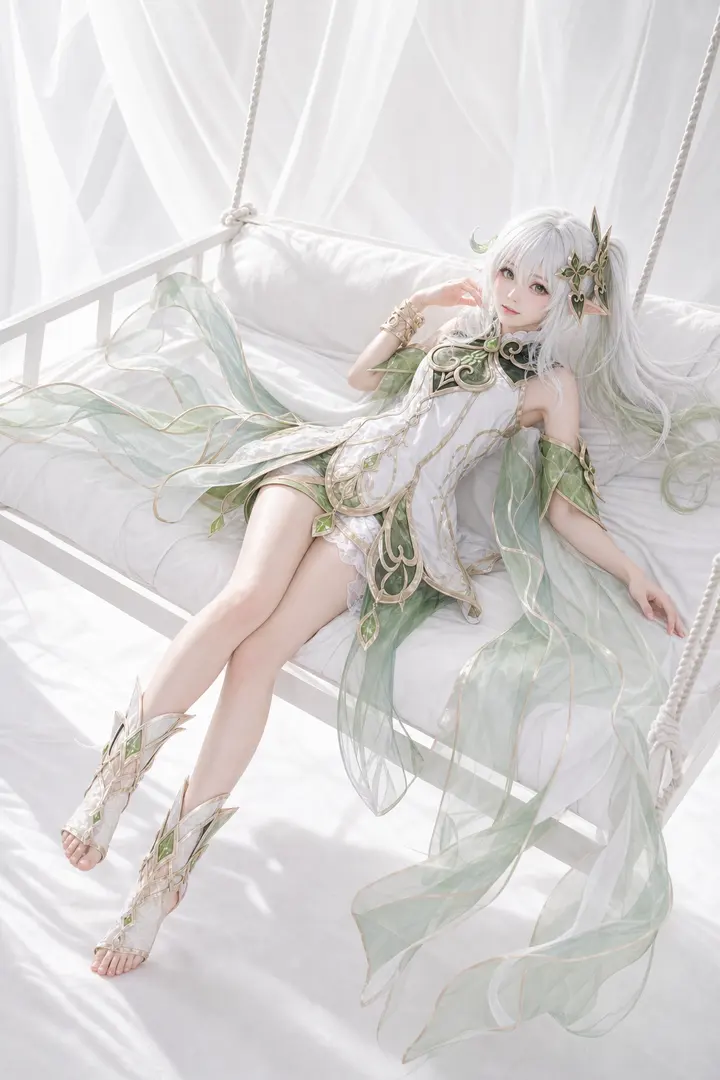 纳西妲横躺秋千全身 Cosplay 拍摄动作参考图