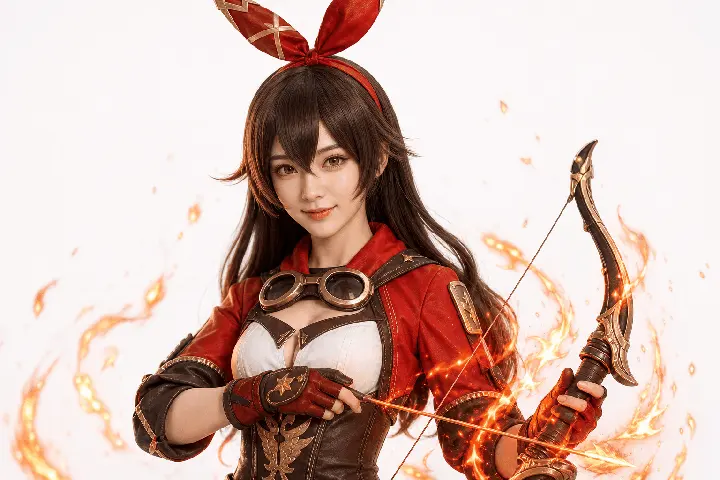安柏半身站姿举弓 Cosplay 拍摄动作参考图