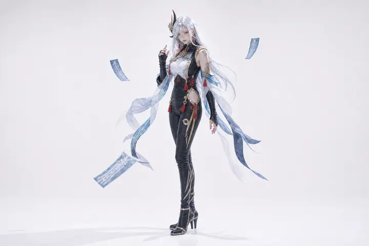 申鹤符纸静悬 Cosplay 拍摄动作参考图