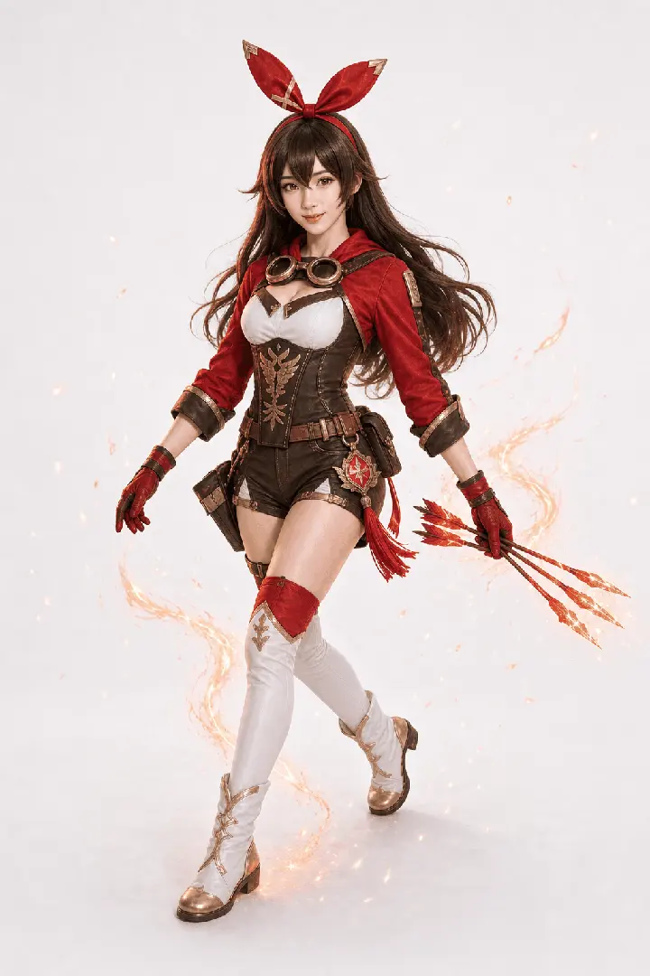 安柏全身前冲跑步持箭 Cosplay 拍摄动作参考图