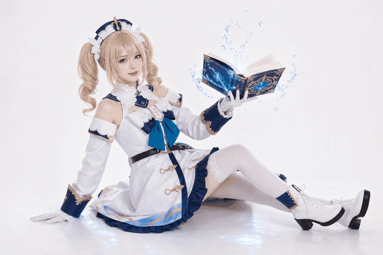 芭芭拉半身地面斜坐托书 Cosplay 拍摄动作参考图