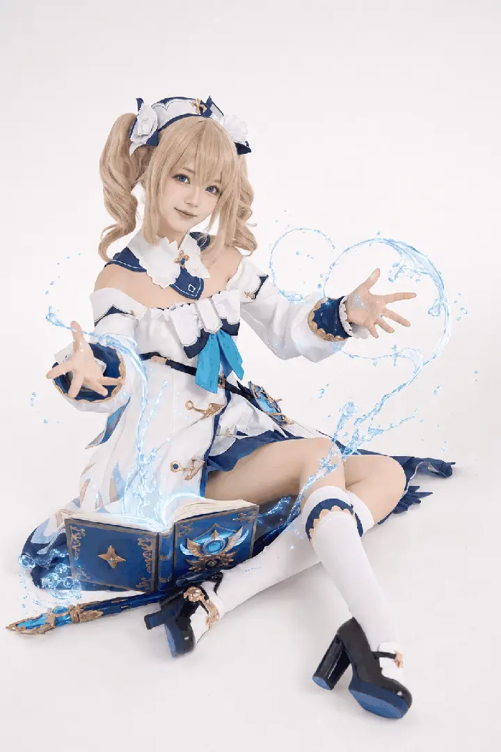 芭芭拉全身侧坐翻书施法 Cosplay 拍摄动作参考图