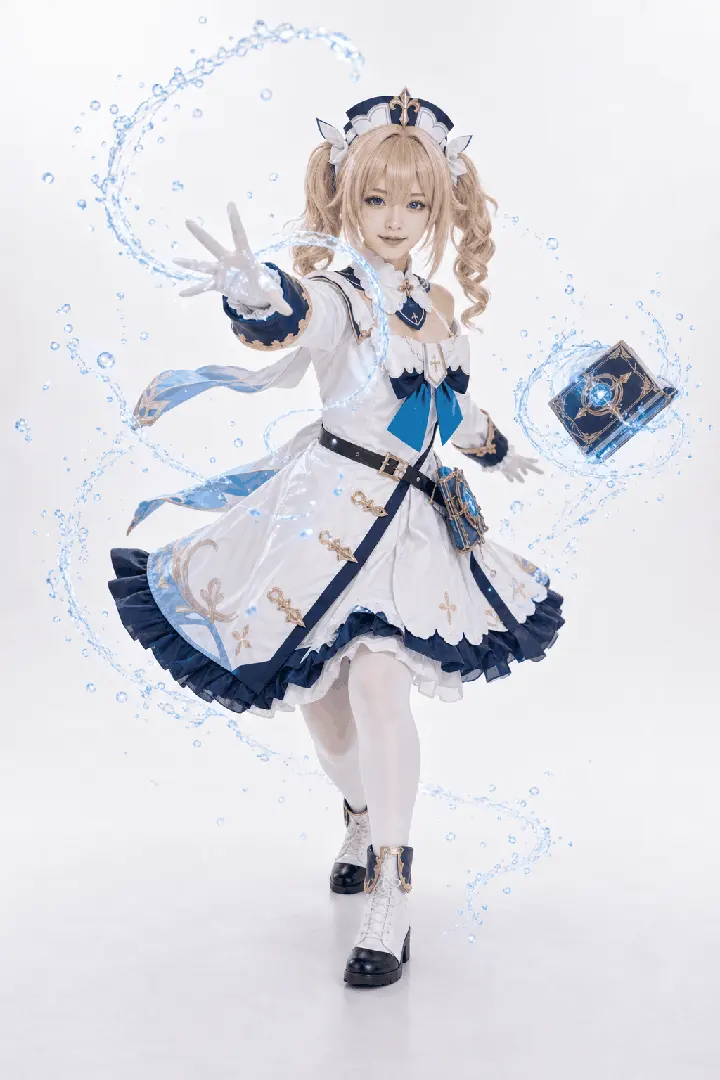 芭芭拉全身前冲释放法术 Cosplay 拍摄动作参考图