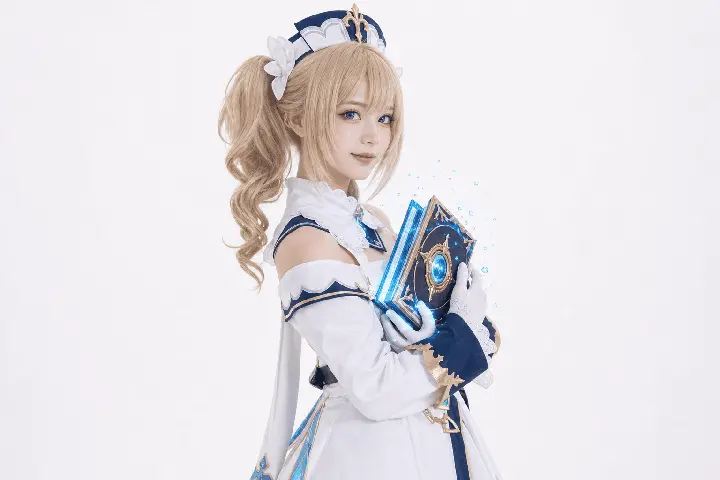 芭芭拉半身侧身抱书站立 Cosplay 拍摄动作参考图