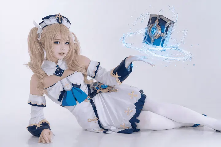 芭芭拉半身侧躺手托法器 Cosplay 拍摄动作参考图