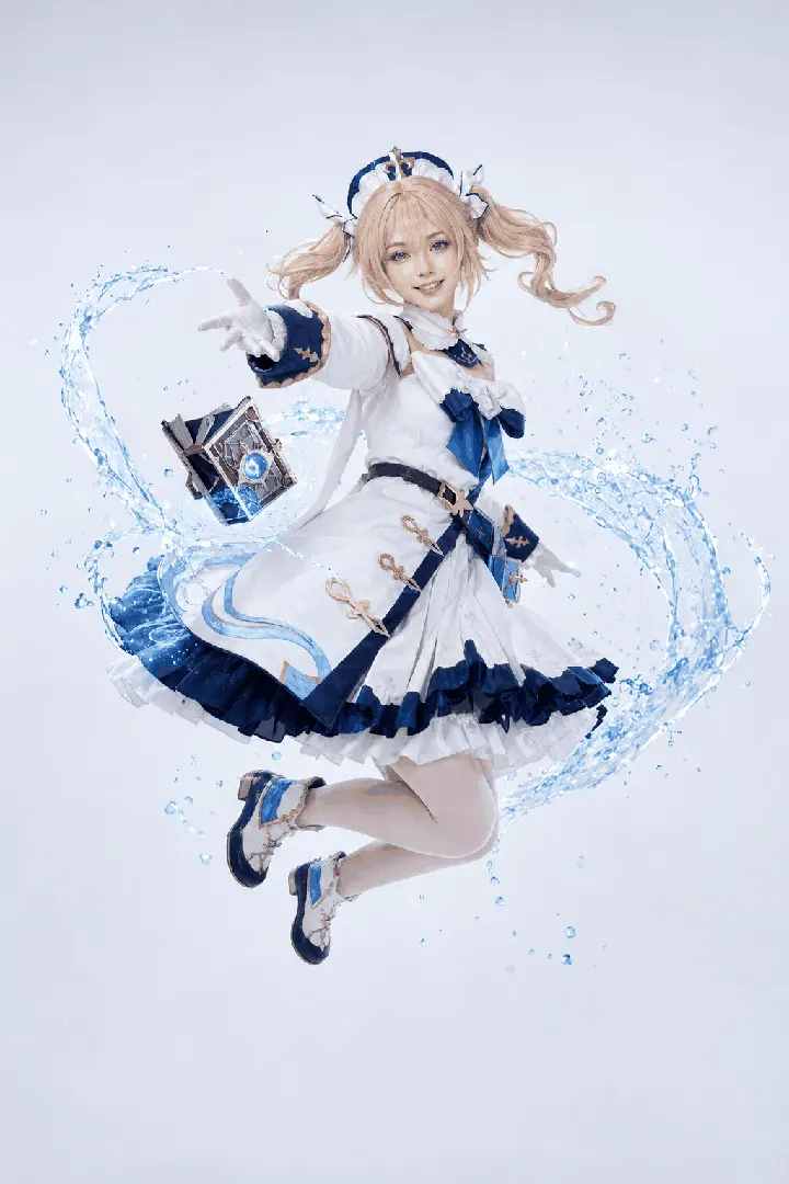 芭芭拉全身跳跃施法 Cosplay 拍摄动作参考图