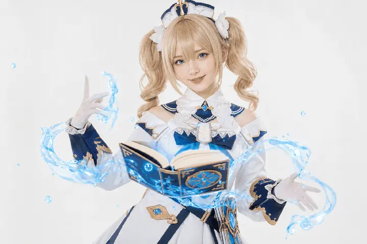 芭芭拉半身站姿法器悬浮 Cosplay 拍摄动作参考图