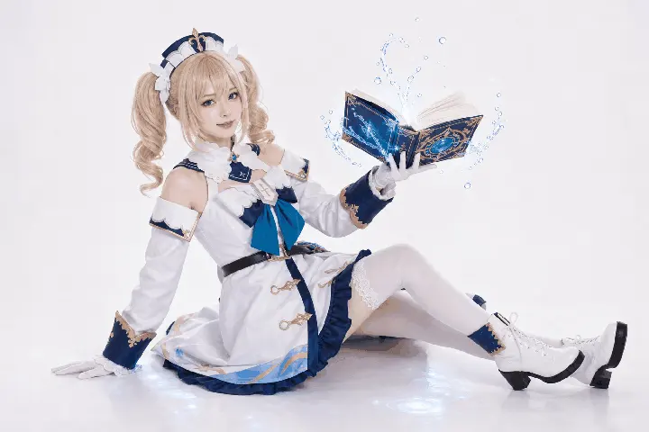 芭芭拉半身地面斜坐托书 Cosplay 拍摄动作参考图